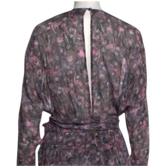 IRO Floral Plunge Neckline Long Sleeve Jumpsuit in Grey Size 4 — STUNNING!!! - Picture 5 of 7